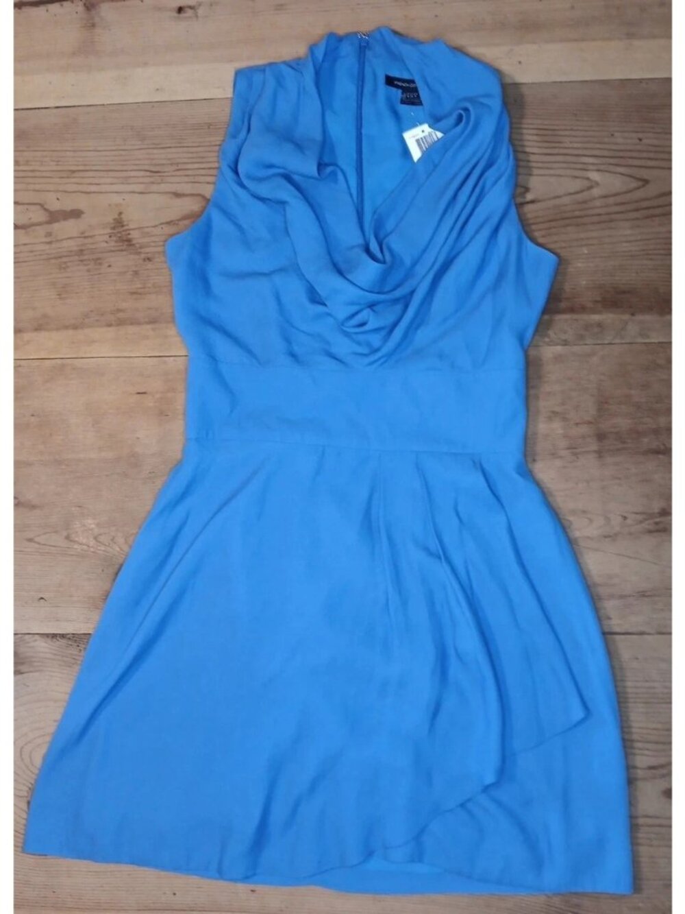 French Connection Womens 4 Mini Dress Balm Blue Draped Neck Front Ruffle NWT